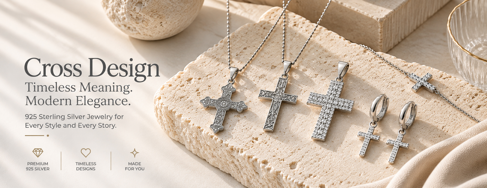 Cross design 925 sterling silver jewelry collection featuring cross design jewelry