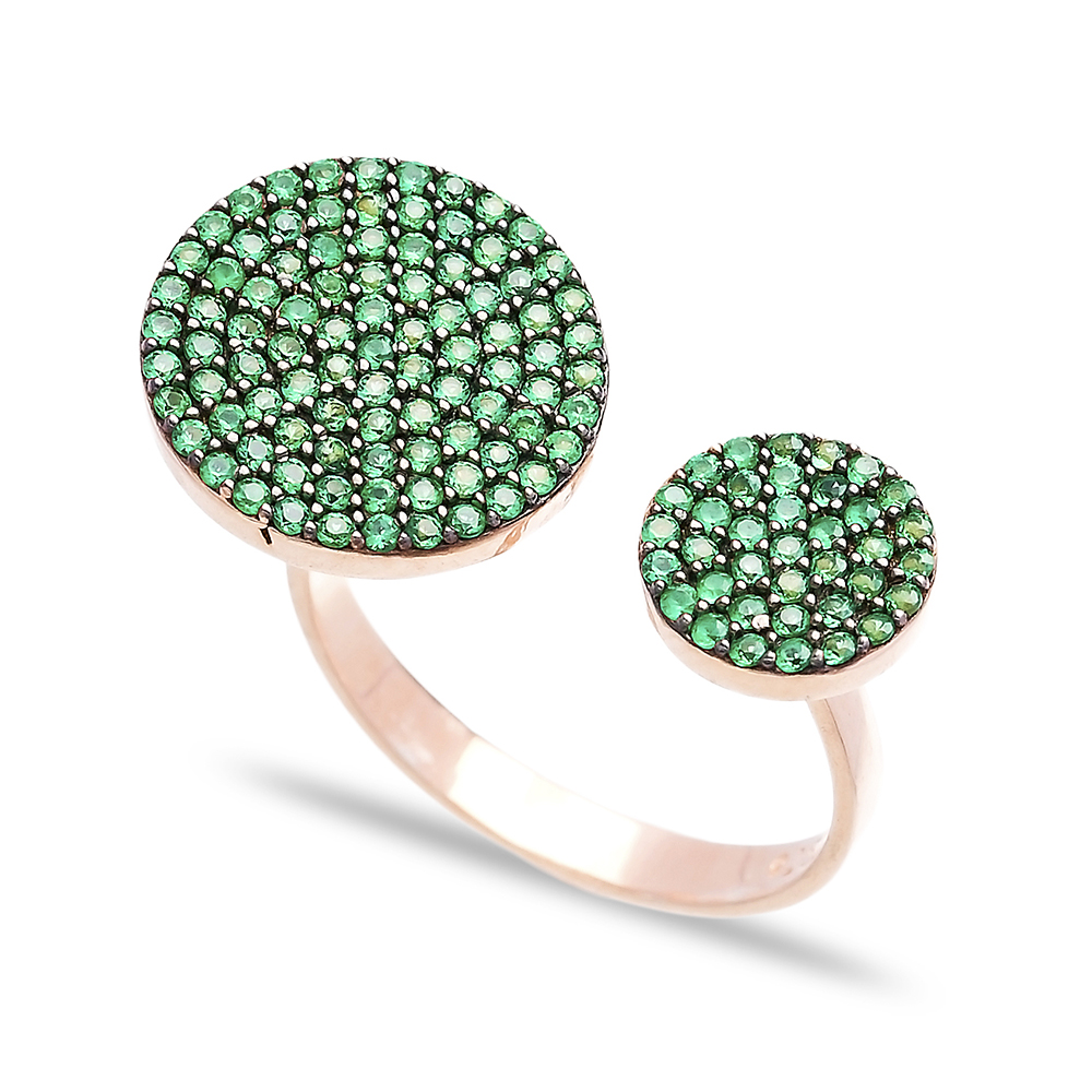 Emerald Stone Adjustable Round Ring In Turkish Wholesale Handcrafted Silver Jewelry