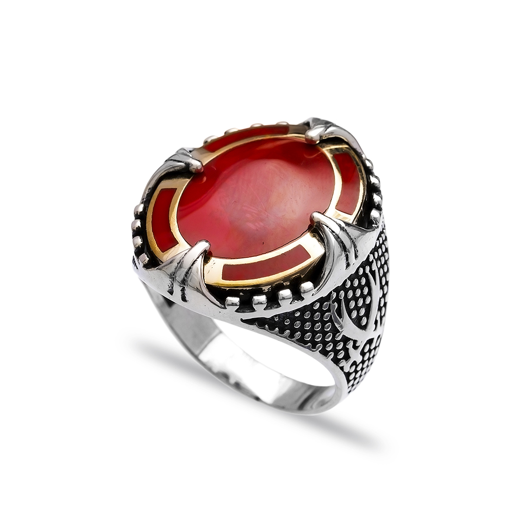 Red Agate Authentic Men Ring Wholesale Handmade 925 Sterling Silver