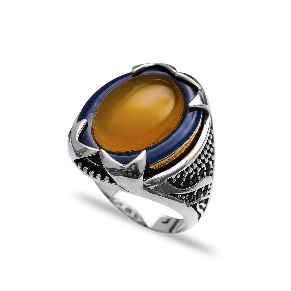 Agate Authentic Men Ring Wholesale Handmade 925 Sterling Silver