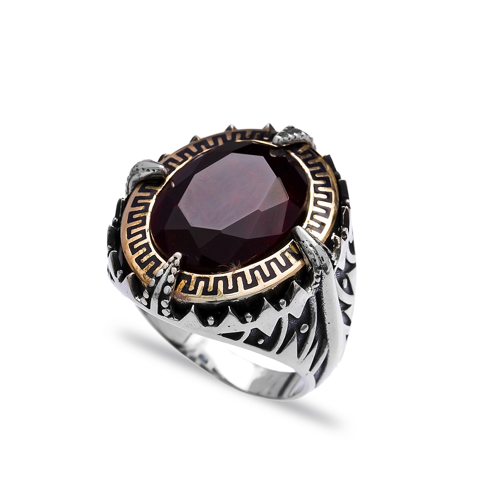 Garnet Authentic Men Ring Wholesale Handmade 925 Sterling Silver