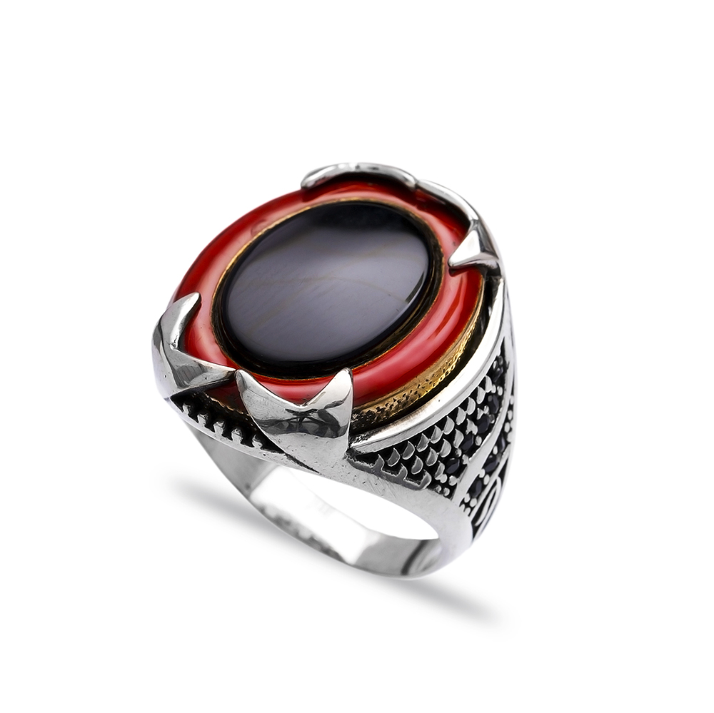 Agate Authentic Men Ring Wholesale Handmade 925 Sterling Silver