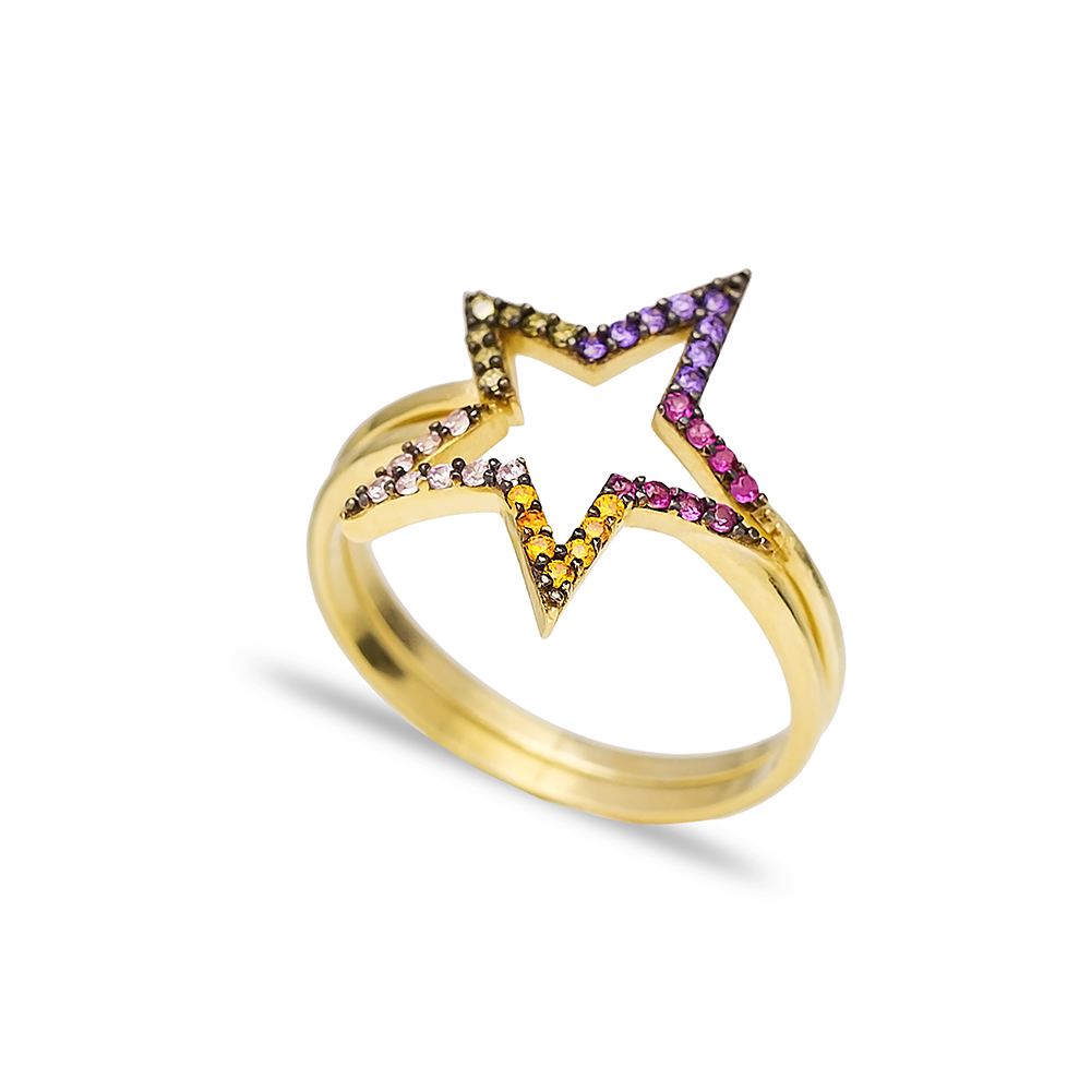 Combinable Binary Ring Mix Stone Star Design Wholesale Handcrafted 925 Sterling Silver Jewelry