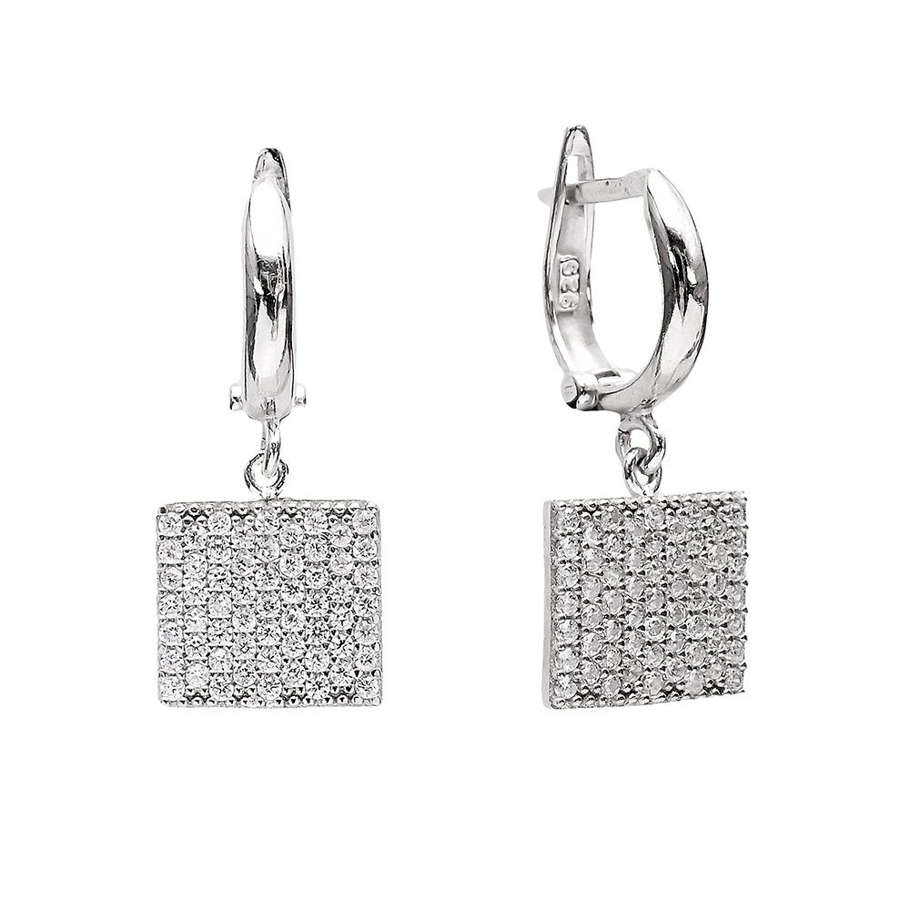 Dangle Clip On Square Shape Earrings Turkish Wholesale Sterling Silver Earring