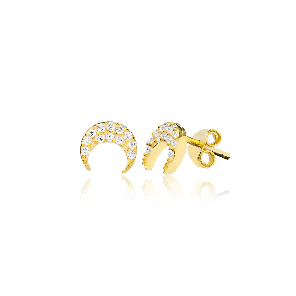 CZ Stone Minimal Moon Silver Earring Wholesale 925 Sterling Silver Jewelry