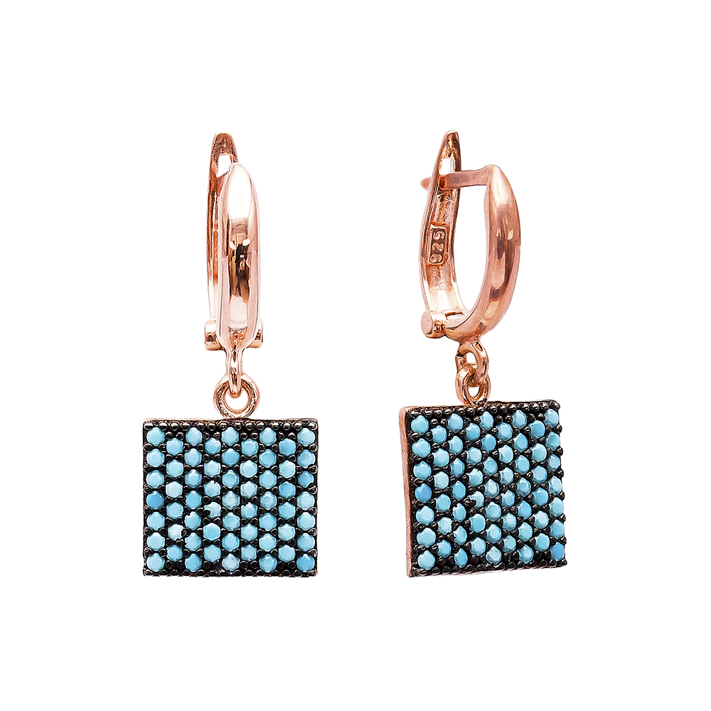 Nano Turquoise Square Design Turkish Wholesale Handcrafted Silver Earring