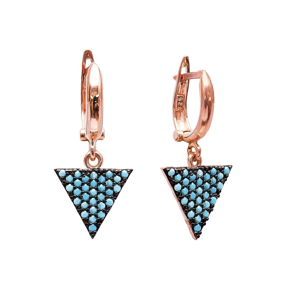 Nano Turquoise Triangle Shape Turkish Wholesale Handcrafted Silver Earring