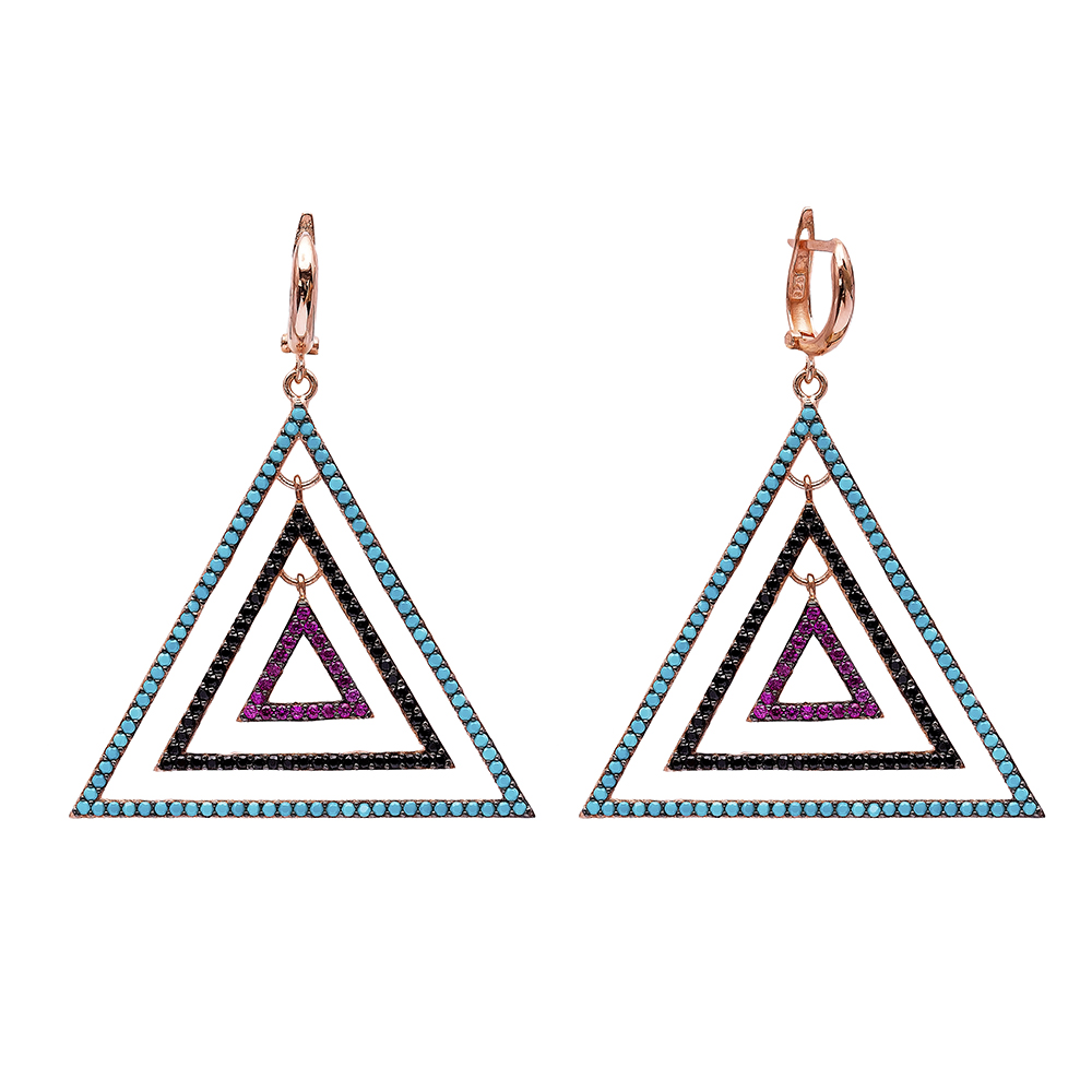 Dangle Triangle Earrings Turkish Wholesale Handmade Sterling Silver Earring