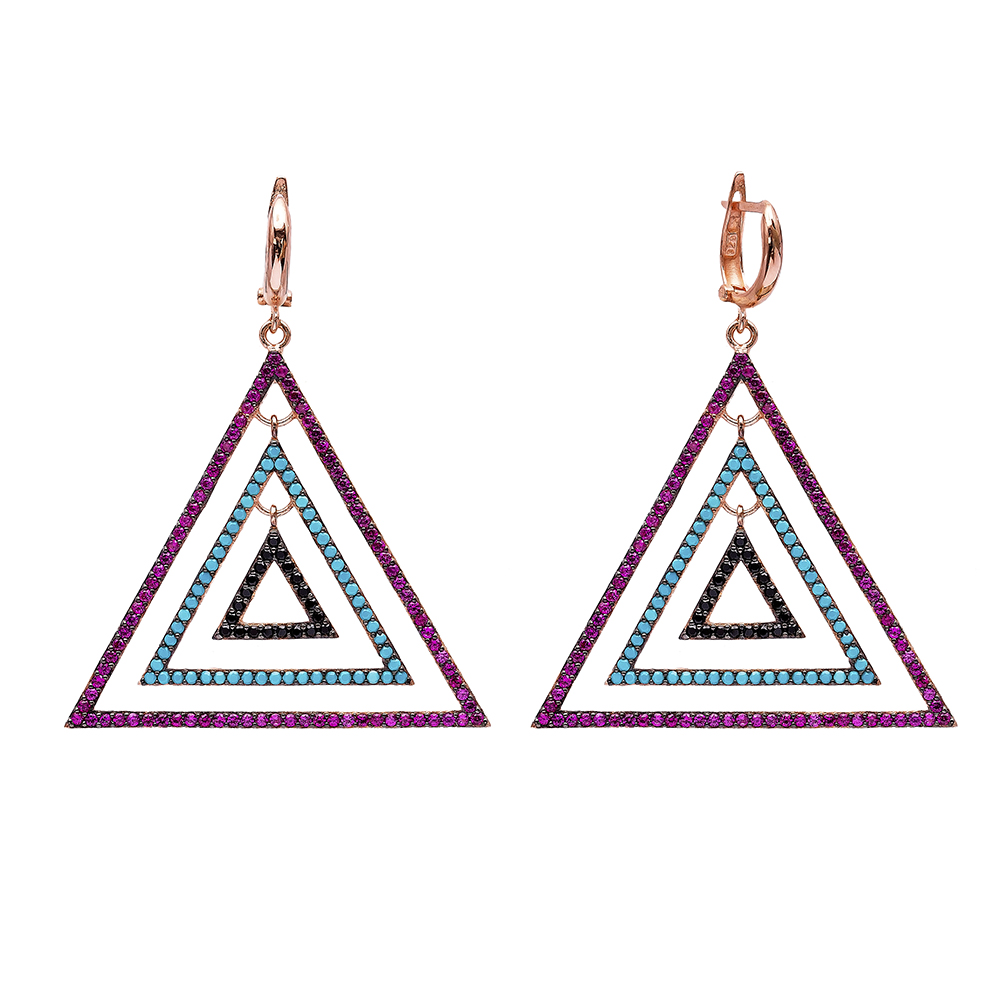 Triangle Dangle Earrings Turkish Wholesale Handmade Sterling Silver Earring