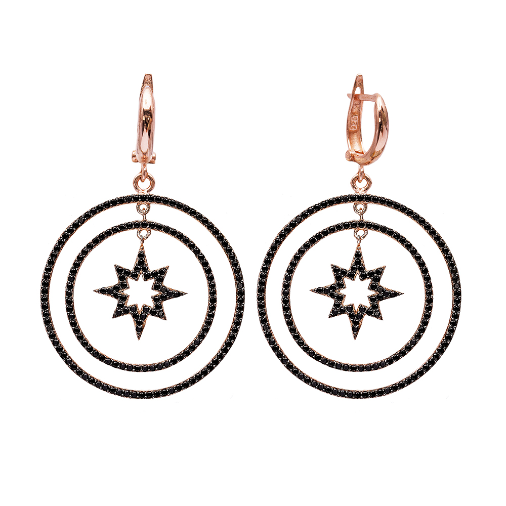 Turkish Wholesale Handcrafted Silver Star Round Dangle Earring