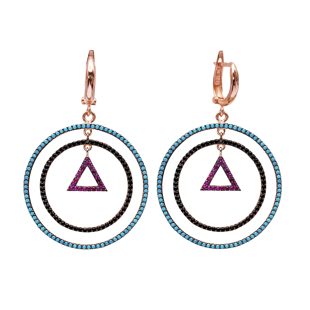 Triangle Shape Turkish Wholesale Handcrafted Silver Round Dangle Earring