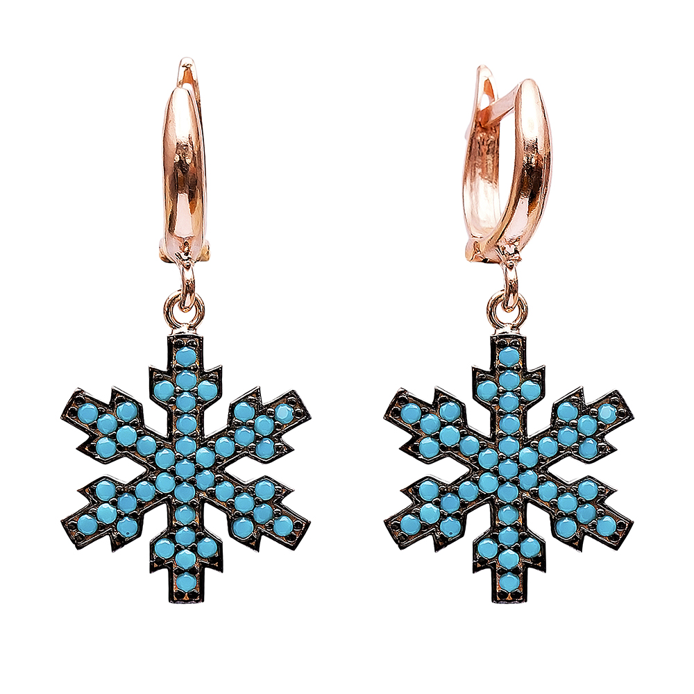 Dangle Snowflake Design Earrings Turkish Wholesale Handmade Sterling Silver Earring