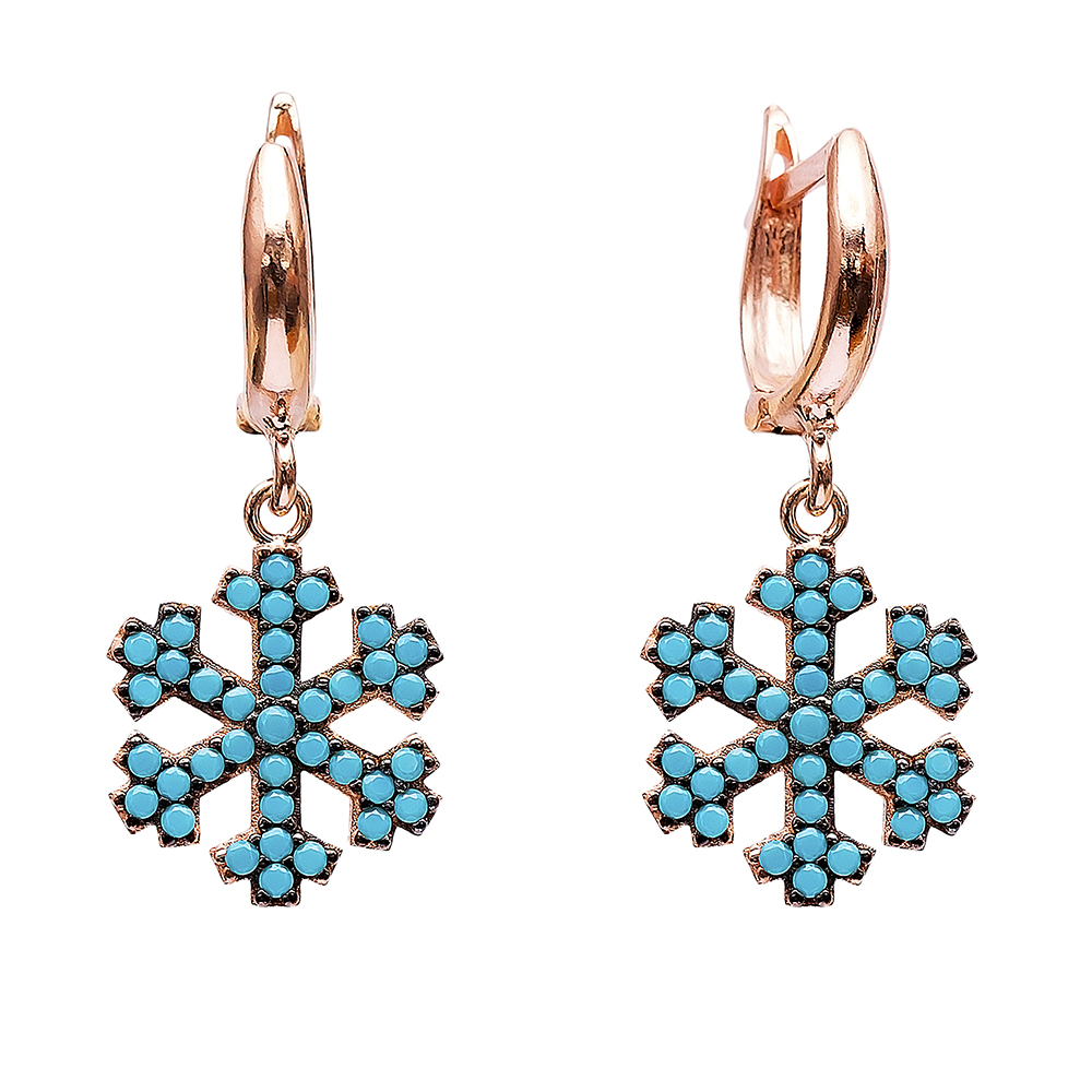 Dangle Snowflake Design Earrings Turkish Wholesale Handmade Sterling Silver Earring