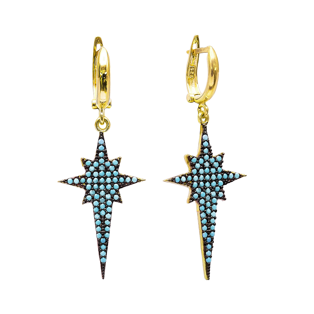 Dangle Clip On Pole Star Earrings Turkish Wholesale Sterling Silver Earring