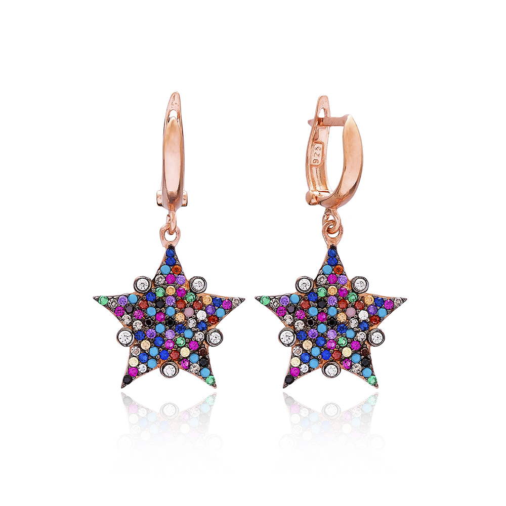 Rainbow Sheriff Star Design Turkish Wholesale 925 Sterling Silver Jewelry Earring