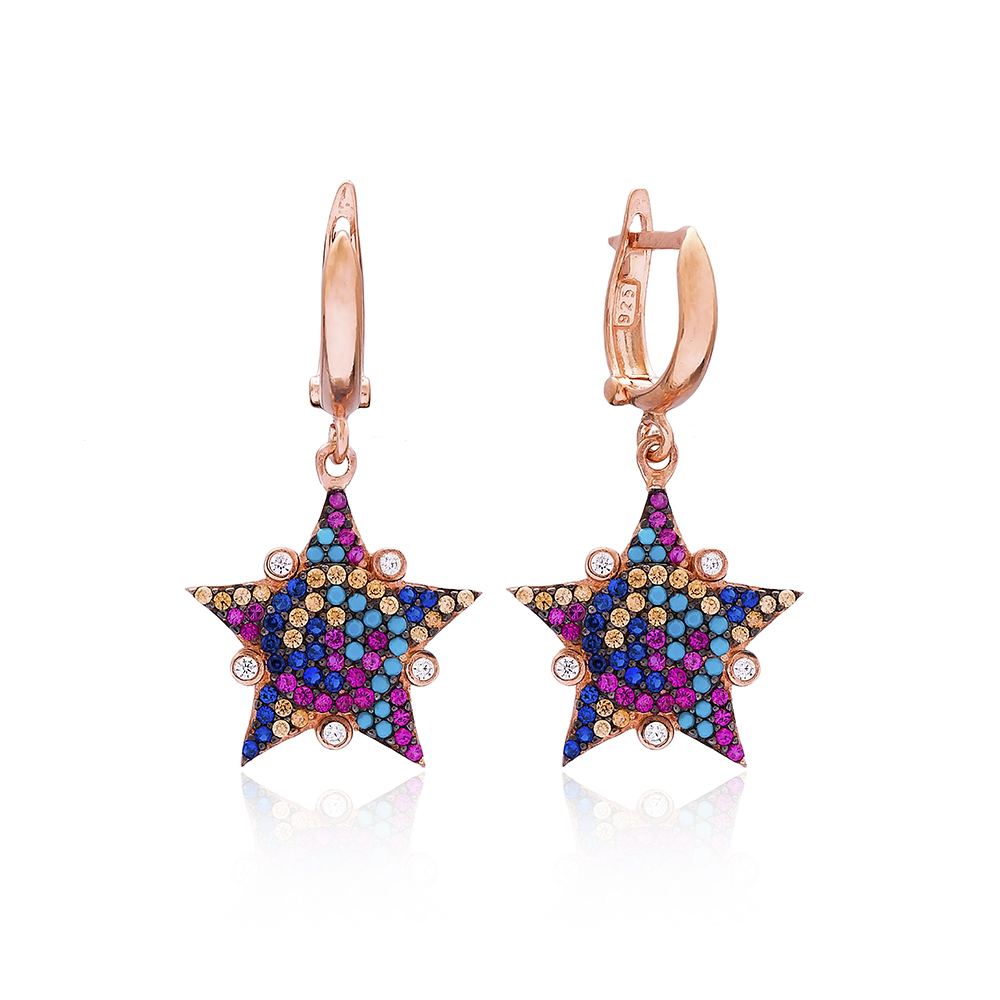 Rainbow Sheriff Star Design Turkish Wholesale Sterling Silver Jewelry Earring