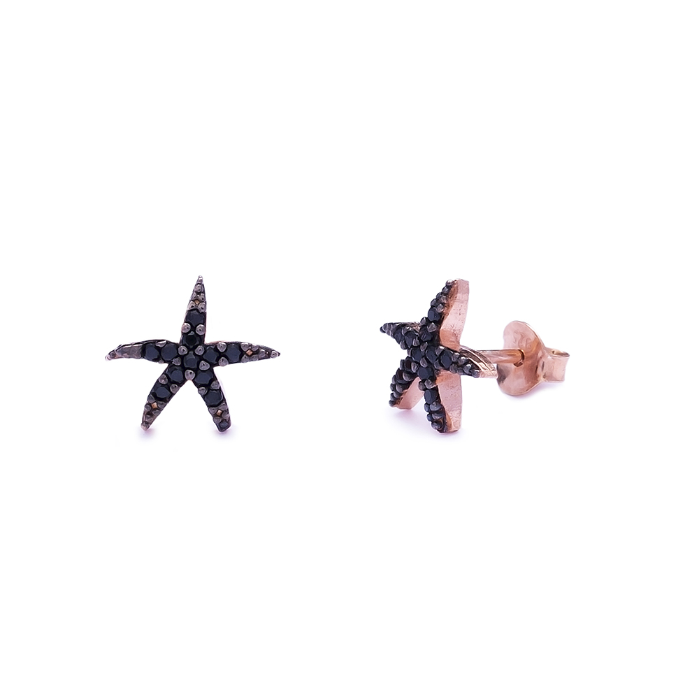 Fashion Starfish Design Black Zircon Stud Earrings 925 Sterling Silver Jewelry