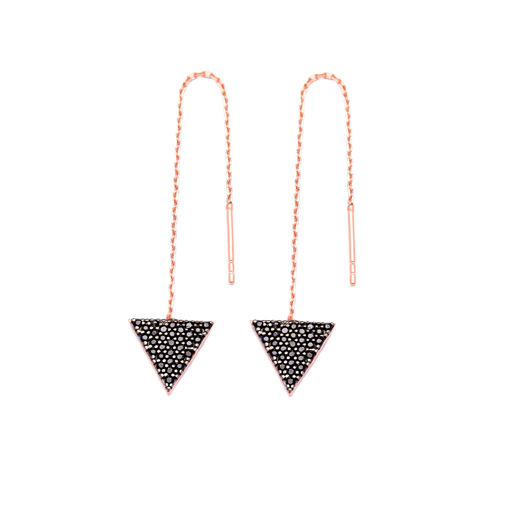 Sterling Silver Ear Thread Triangle Shape Earrings Turkish Wholesale Sterling Silver Chain Earring