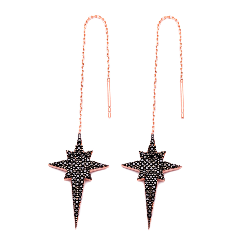 Sterling Silver Ear Thread North Star Earrings Turkish Wholesale Sterling Silver Chain Earring