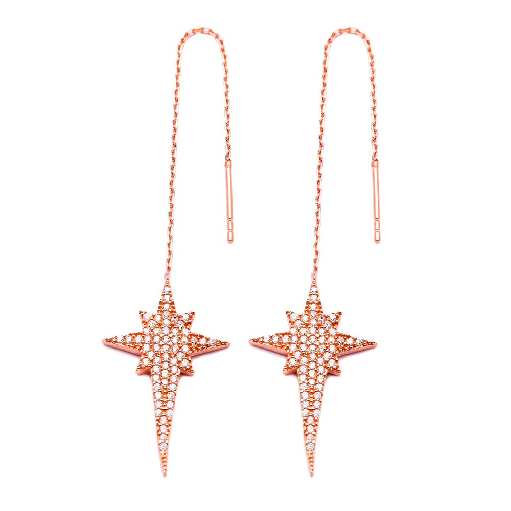 Sterling Silver Ear Thread North Star Earrings Turkish Wholesale Sterling Silver Chain Earring