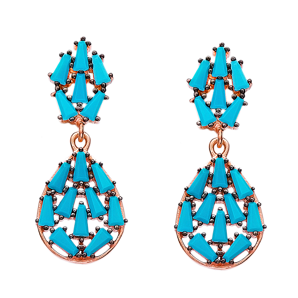 Dangle Baguette Zircon Stone Earrings Turkish Wholesale Sterling Silver