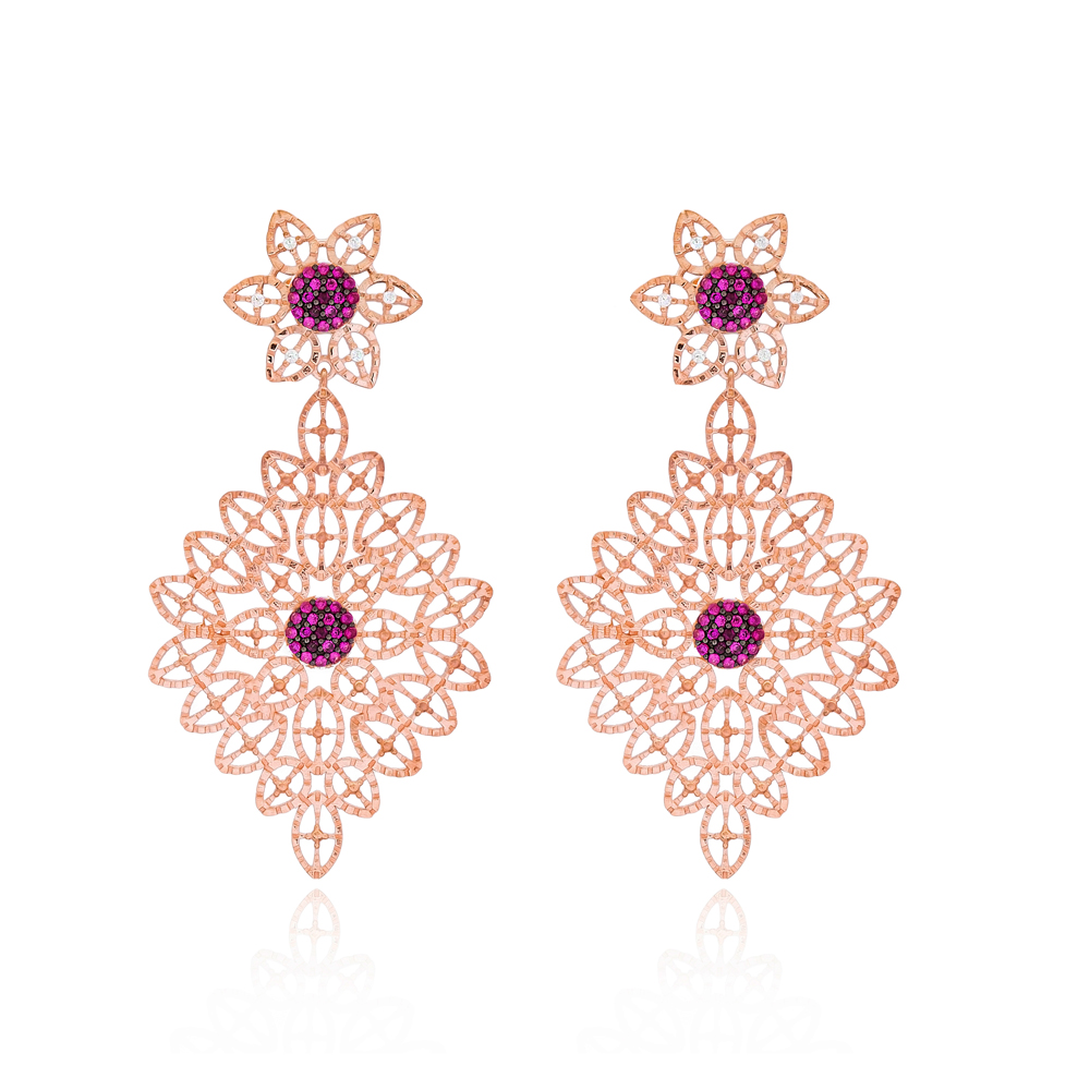 Filigree Design Chandelier Earrings Turkish Wholesale 925 Sterling Silver Jewelry