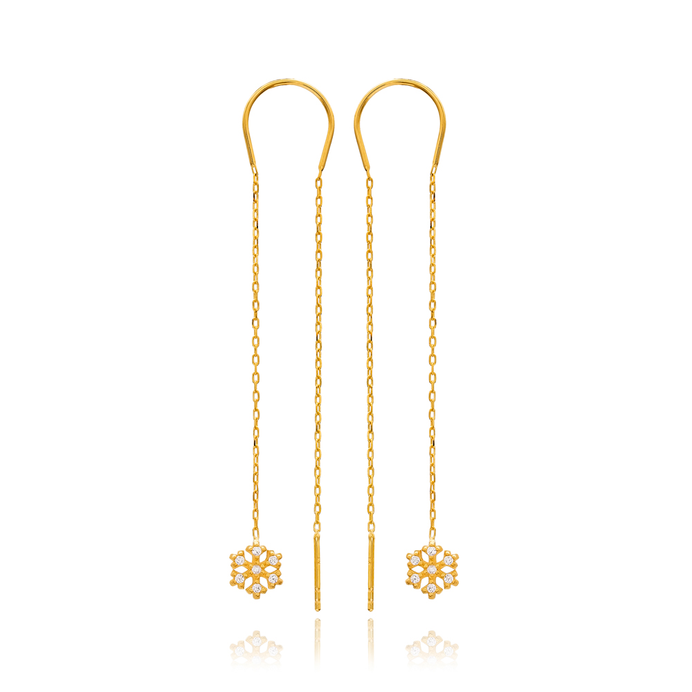 Snowflake Design Threader Earrings Wholesale 925 Sterling Silver Jewelry