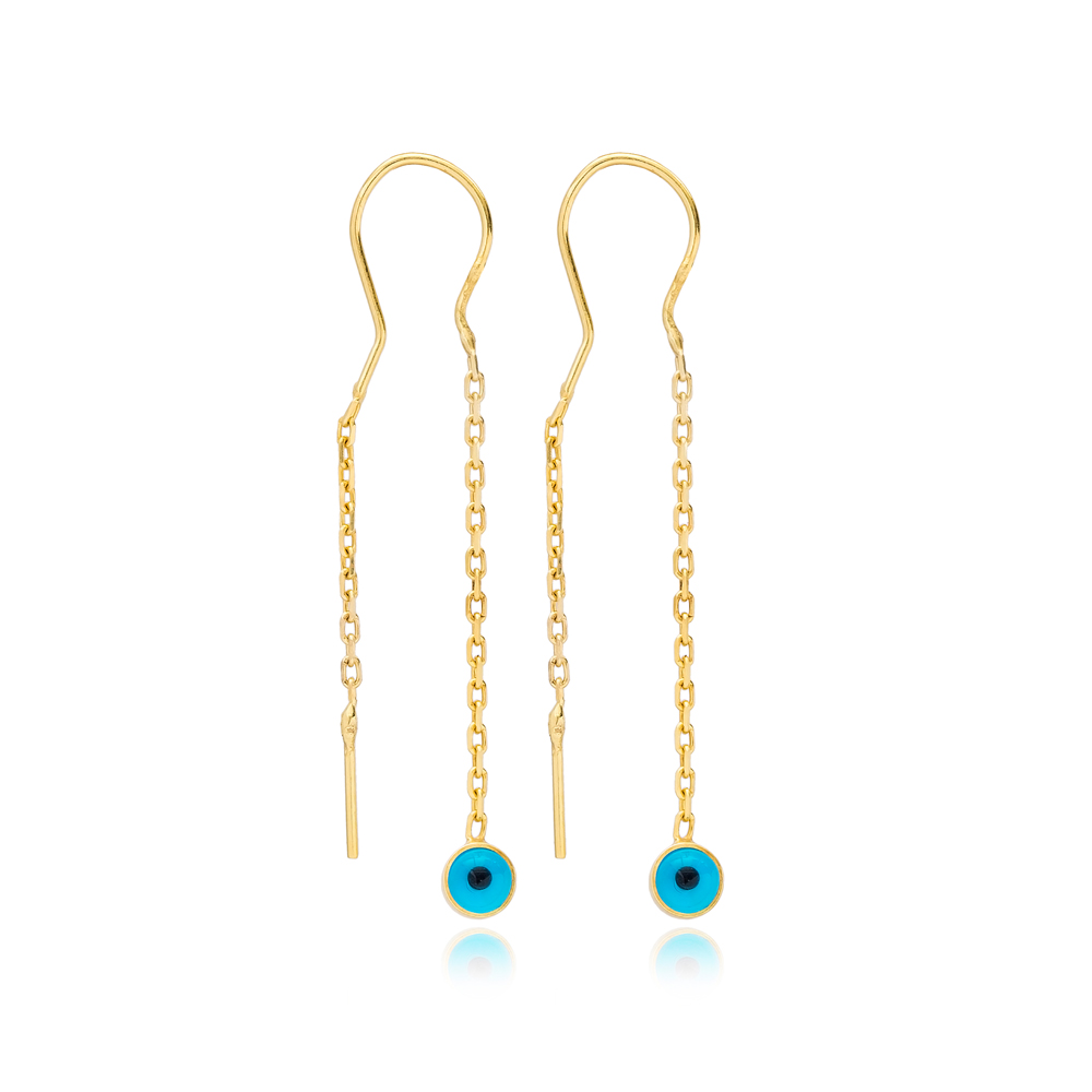 Dainty Evil Eye Design Threader Earrings Wholesale 925 Sterling Silver Jewelry