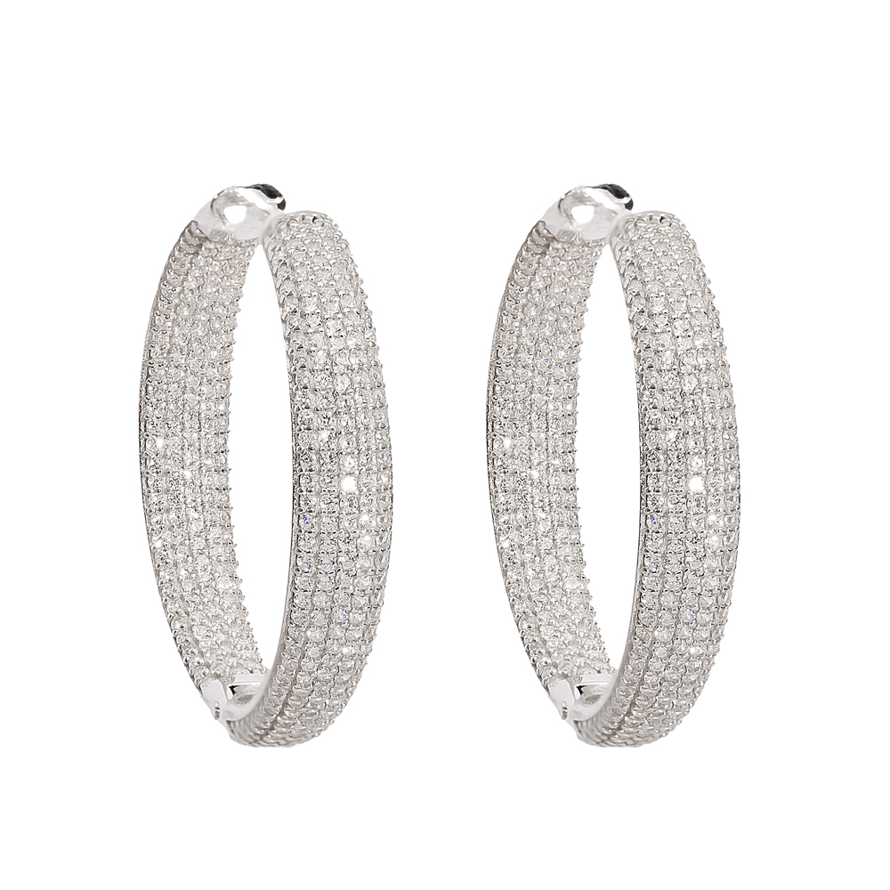 Pave Bar Stone Circle Earring Wholesale Turkish Sterling Silver Earring