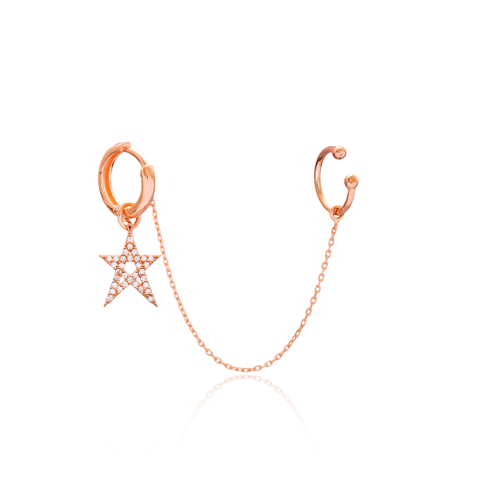 Star Single Cartilage And Hoop Earrings Turkish Wholesale 925 Sterling Silver Jewelry