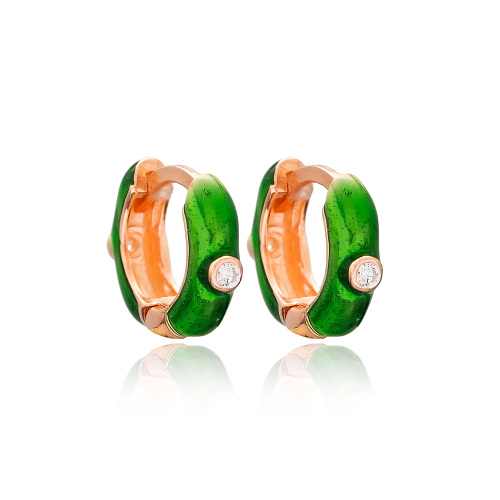 Trendy Green Hoop Enamel Earrings wholesale Turkish 925 Sterling Silver Jewelry