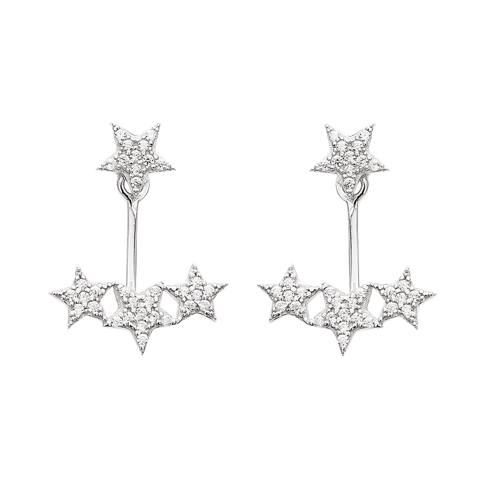 Silver Ear Jacket Cuff Star Design Earring Turkish Wholesale Handcrafted Jewelry