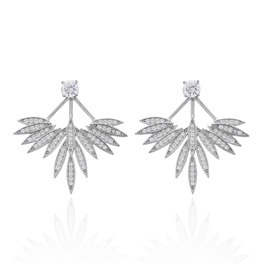 Clear Zircon Phoenix Wings Earrings Turkish Wholesale 925 Sterling Silver Double Side Earring