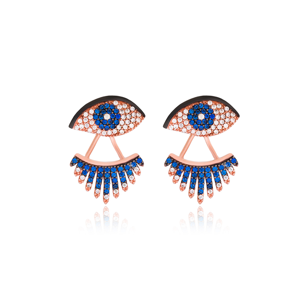 Evil Eye Design Stud Earrings Turkish Wholesale 925 Sterling Silver Jewelry