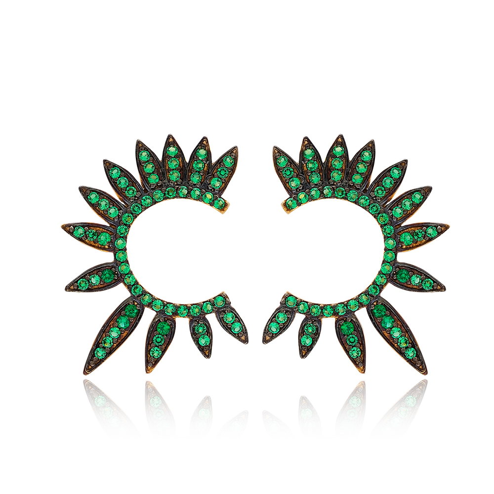 Half Round Of Wing In Stud Earring Green Wings Earrings Turkish Handmade Wholesale 925 Sterling Silver Jewelry