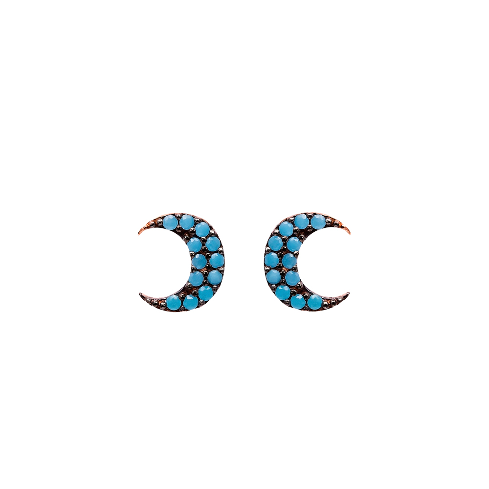 Micro Turquoise Crescent Moon Turkish Wholesale Silver Stud Earring
