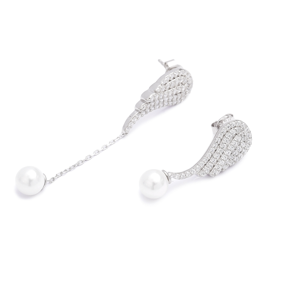 Dangle Pearl Wing Earrings Turkish Wholesale Sterling Silver Earring