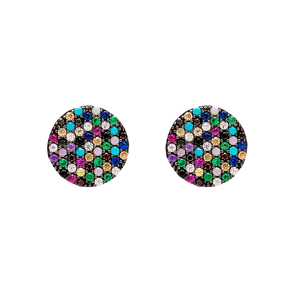 Mix Stone Round Earrings Wholesale Turkish Sterling Silver Earring