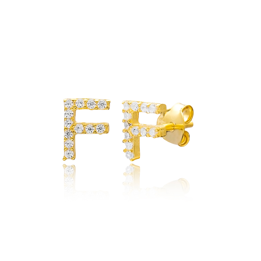 Stud F Alphabet Earrings Turkish Wholesale 925 Sterling Silver Jewelry