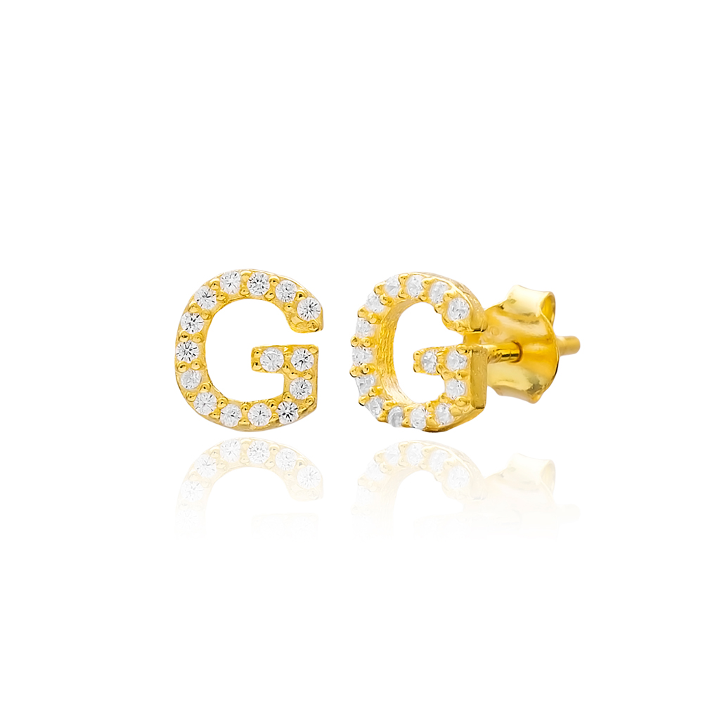 Stud G Alphabet Earrings Turkish Wholesale 925 Sterling Silver Jewelry