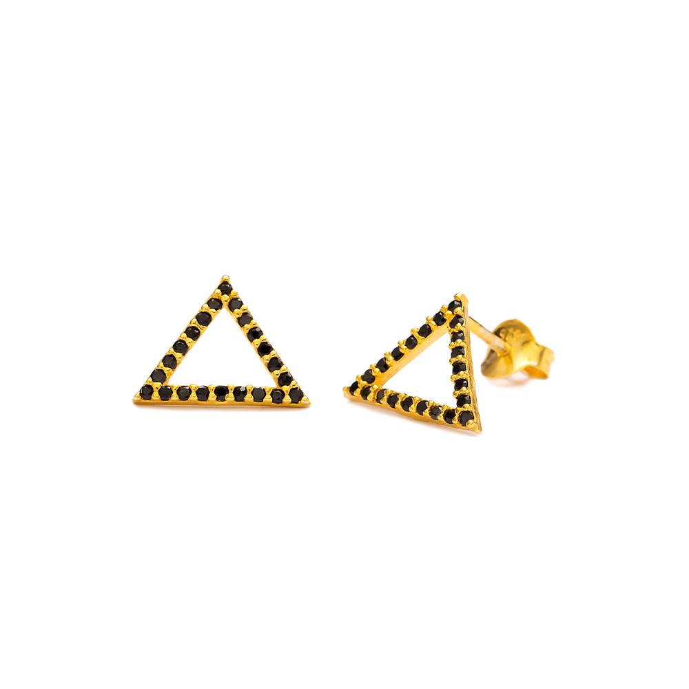 Triangle Geometric Shape Black Stone Sterling Silver Stud Earring Wholesale Silver Jewelry