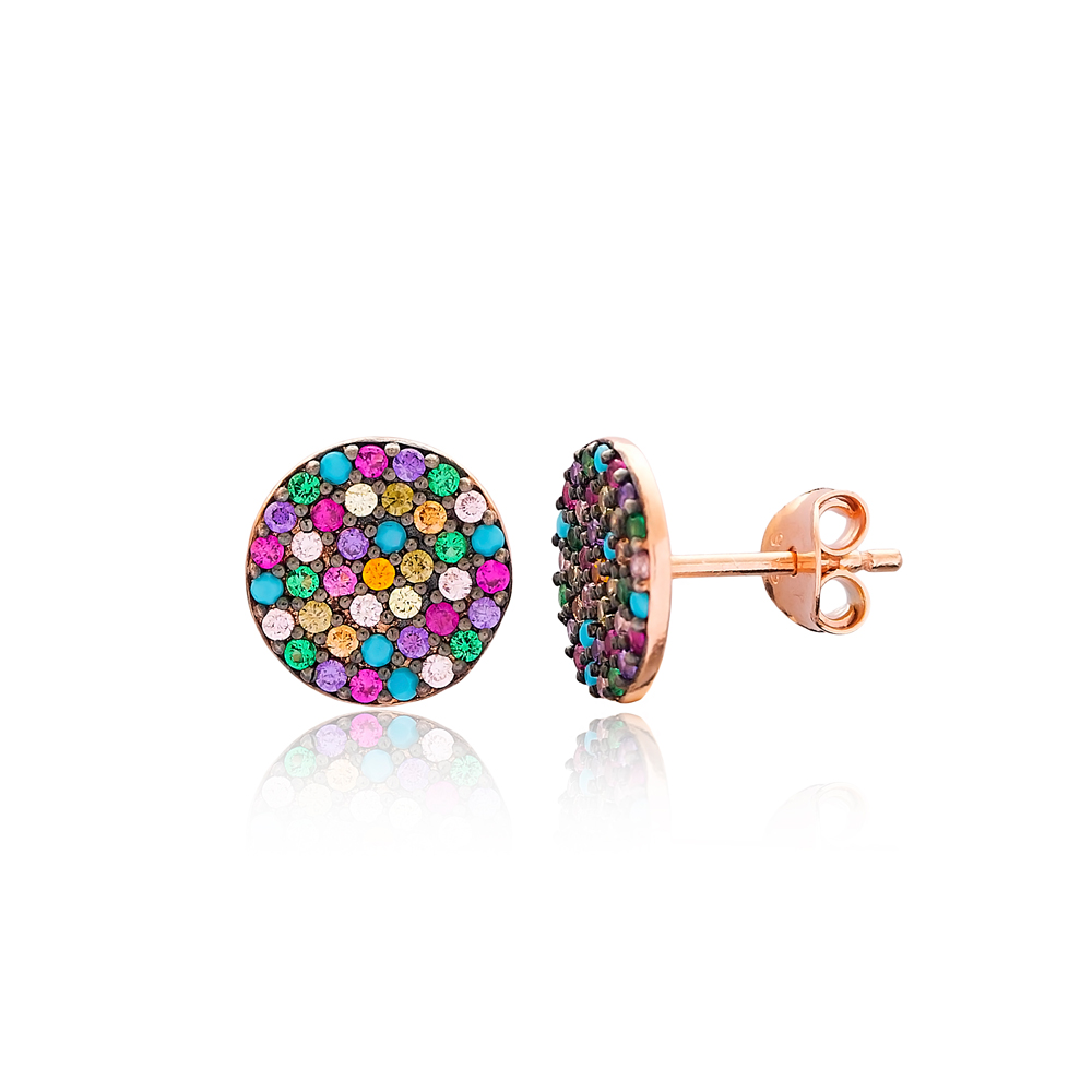 Rainbow Rounded Stud Silver Earring Wholesale 925 Sterling Silver Jewelry