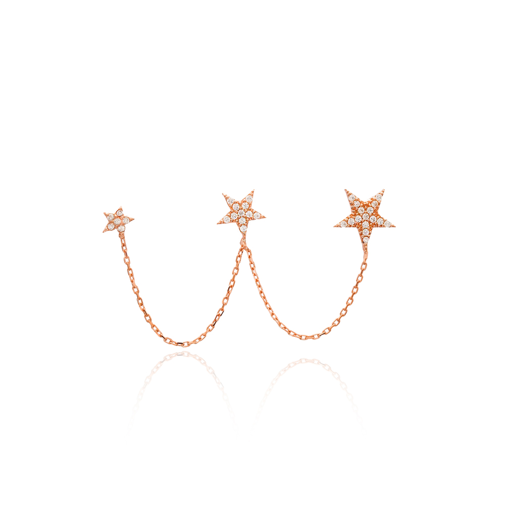 Single Triple Star Earrings Turkish Wholesale 925 Sterling Silver Jewelry
