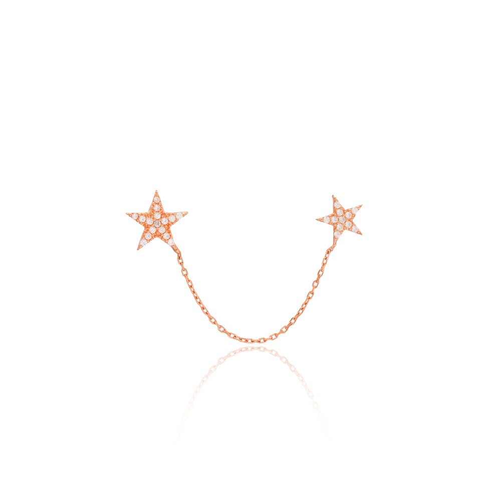 Single Double Star Earrings Turkish Wholesale 925 Sterling Silver Jewelry