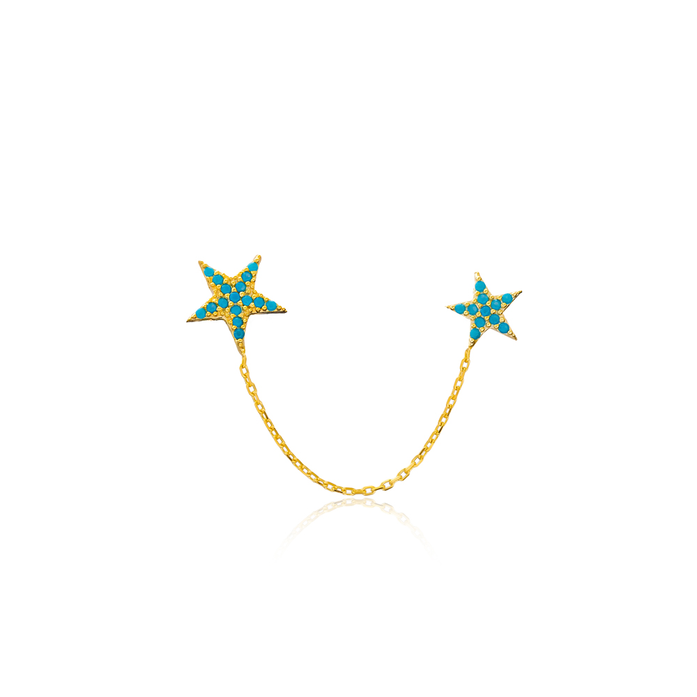 Turquoise Stone Double Star Earrings Turkish Wholesale 925 Sterling Silver Jewelry