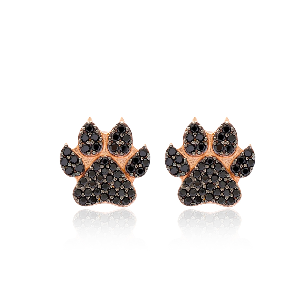 Paw Design Stud Earring Turkish Handmade 925 Sterling Silver Jewelry