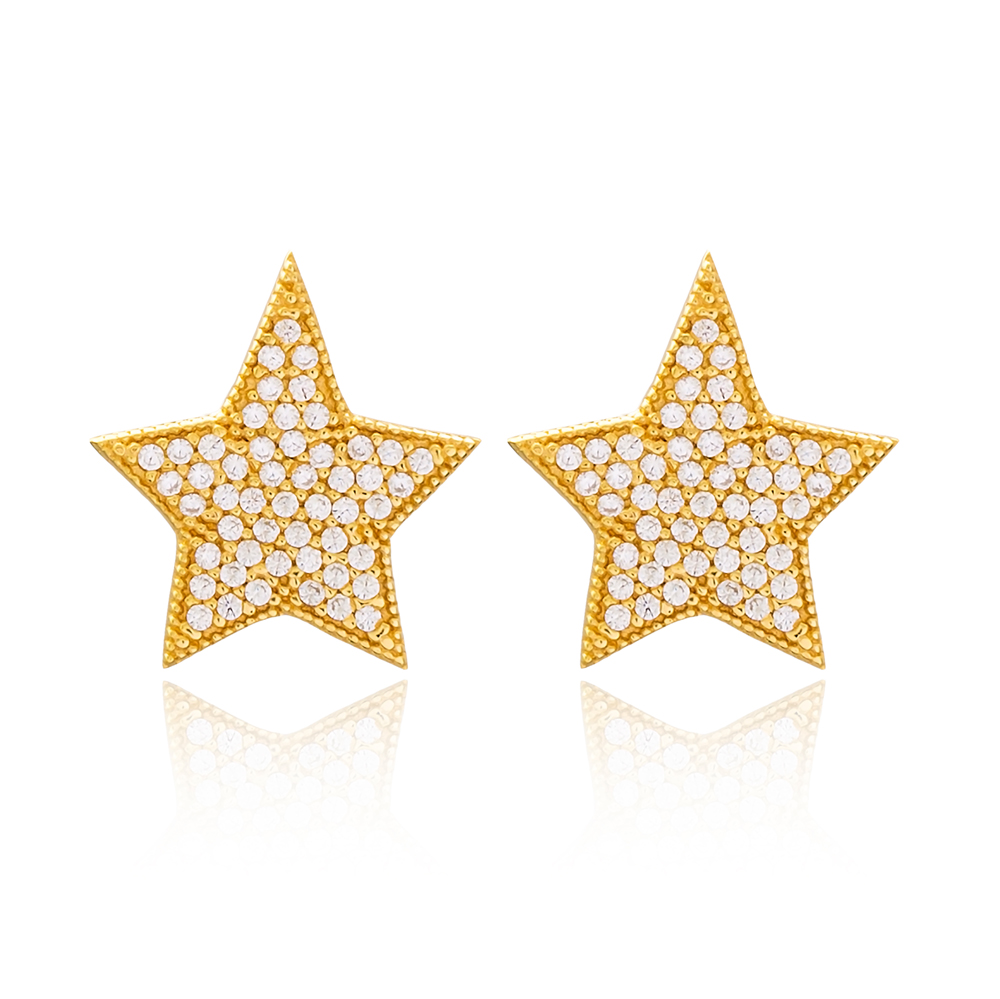 Star Design Stud Earring Turkish Handmade 925 Sterling Silver Jewelry