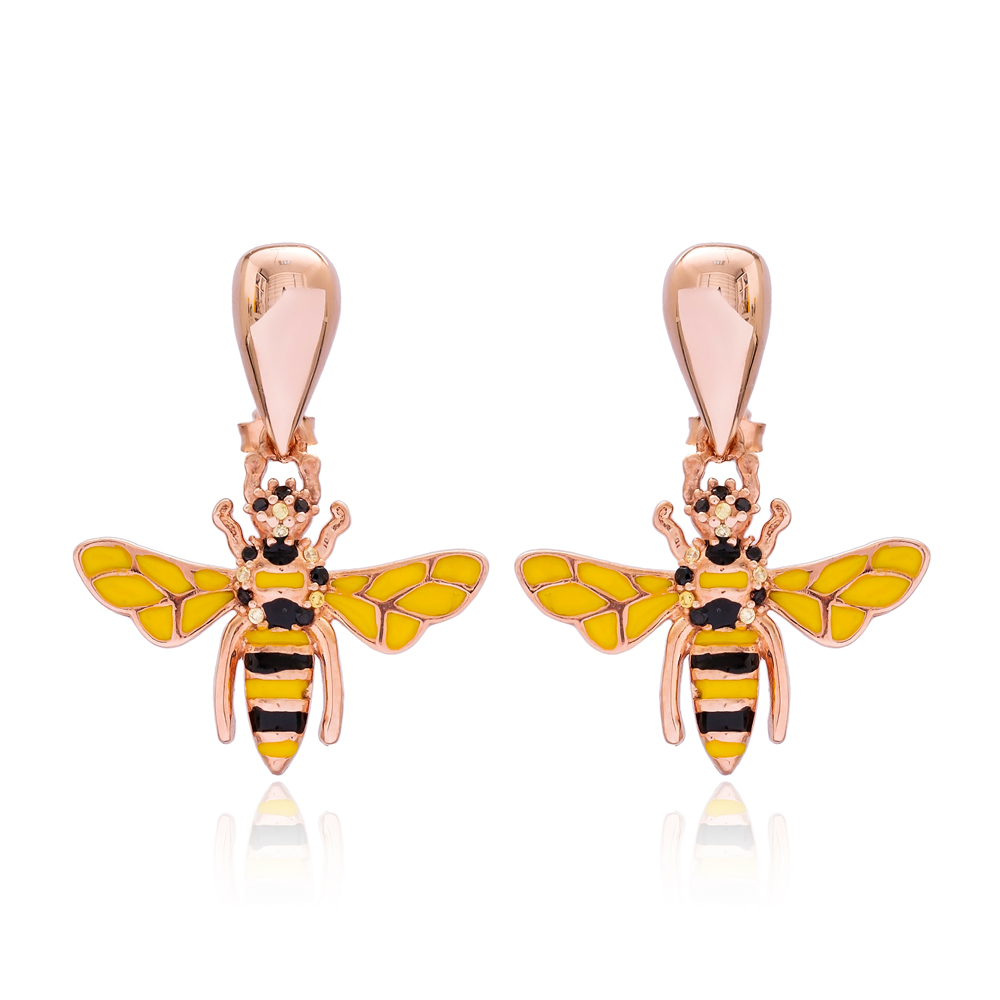 Bee Charm Design Stud Earrings Turkish Wholesale 925 Sterling Silver Jewelry