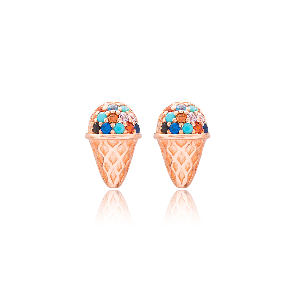 Colorful Ice Cream Design Stud Earrings Turkish Wholesale 925 Sterling Silver Jewelry
