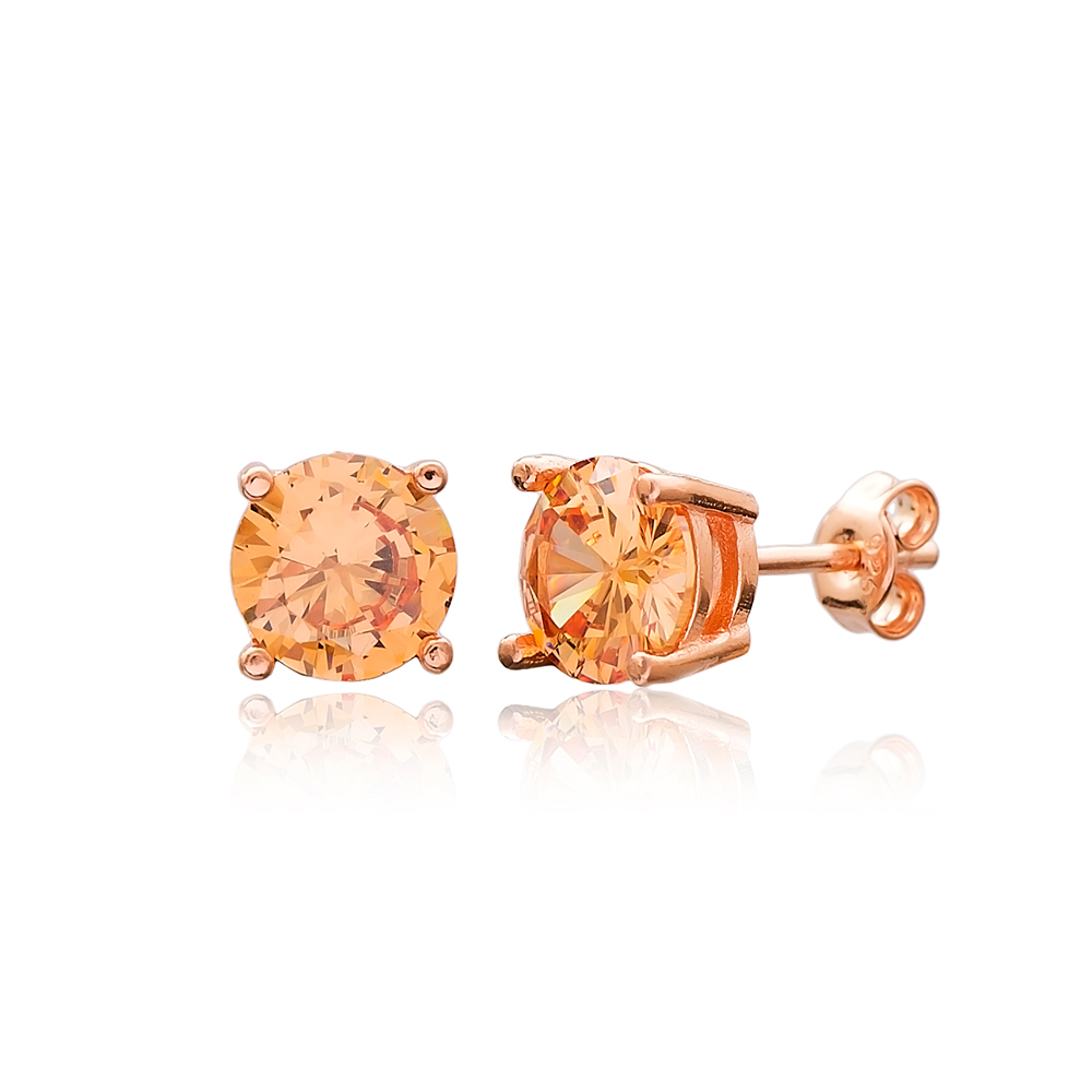 Orange Zircon Stone Solitaire Stud Silver Earring Wholesale 925 Sterling Silver Jewelry